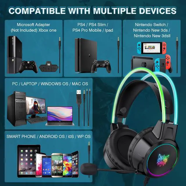 Alt view image 7 of 7 - NEWSTYP Gamers Headset Cute Cat Ear Headphones With Microphone Gaming Headset HD Noise Reduction Over-ear Head Beam For PC Computer Laptop Black Cat Ear