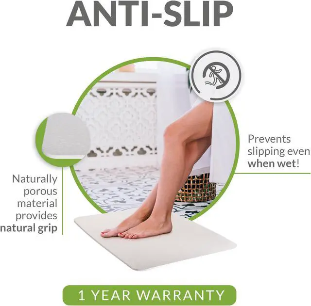 Alt view image 5 of 7 - Diatomaceous Earth Bath Mat, Momo Lifestyle Absorbent Fast Drying Bath Mat Nonslip Non Scratching Bath Stone Eco-Friendly Slick Design 23.6 X 15.4 X 0.4 Inches - Drytomita (Linen Grey)