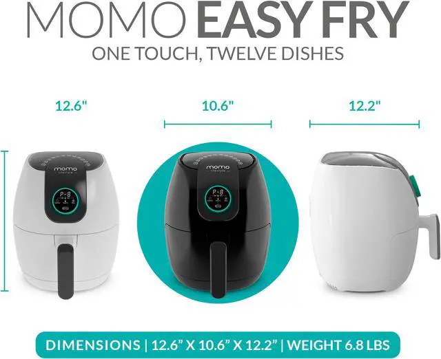 Alt view image 2 of 7 - Air Fryer 12 Cooking Functions Digital Adjustable Temperature Control Wheel 90 Minute Timer 3.4 QT Eco Ceramic Dishwasher Safe Basket 1500W Power and Dehydrator Function, Momo EasyFry (Black Caviar)