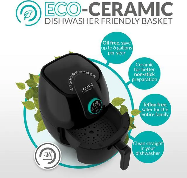 Alt view image 4 of 7 - Air Fryer 12 Cooking Functions Digital Adjustable Temperature Control Wheel 90 Minute Timer 3.4 QT Eco Ceramic Dishwasher Safe Basket 1500W Power and Dehydrator Function, Momo EasyFry (Black Caviar)