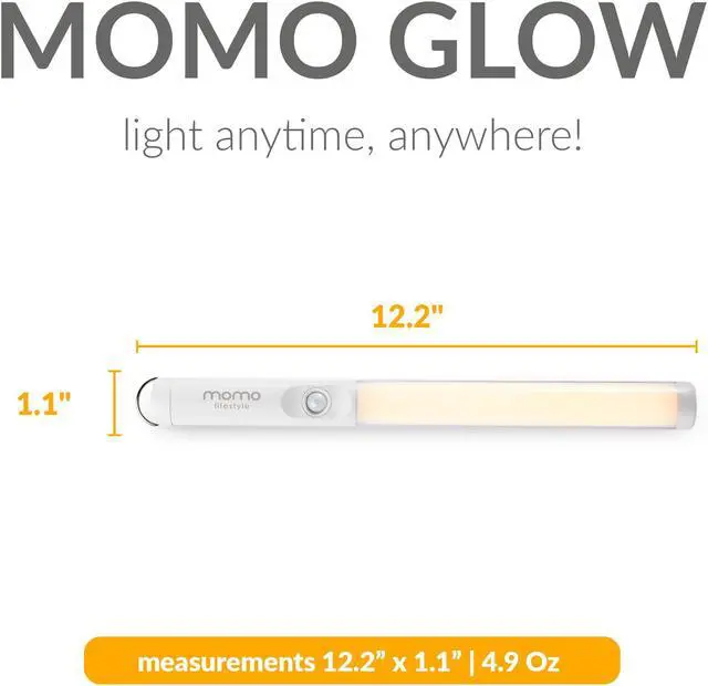 Alt view image 2 of 7 - Momo Lifestyle Motion Sensor LED Light Bar, Momo Glow Rechargeable Portable Under Cabinet Closet Light 1800 mAh 4000K 2.5W
