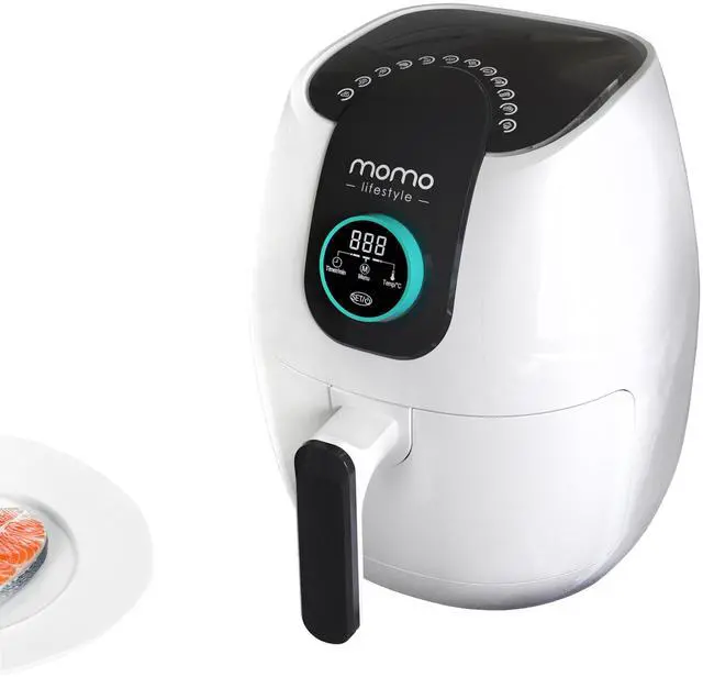 Main image of Air Fryer 12 Cooking Functions Digital Adjustable Temperature Control Wheel 90 Minute Timer 3.4 QT Eco Ceramic Dishwasher Safe Basket 1500W Power and Dehydrator Function, Momo EasyFry (White Truffle)