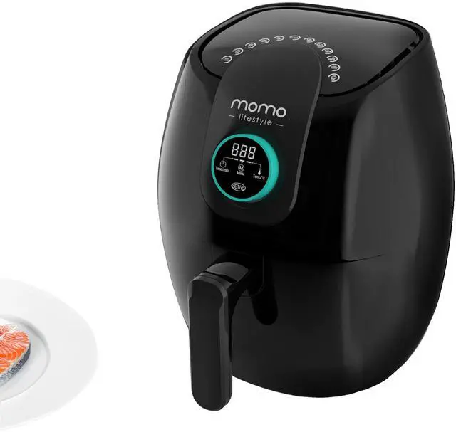 Main image of Air Fryer 12 Cooking Functions Digital Adjustable Temperature Control Wheel 90 Minute Timer 3.4 QT Eco Ceramic Dishwasher Safe Basket 1500W Power and Dehydrator Function, Momo EasyFry (Black Caviar)