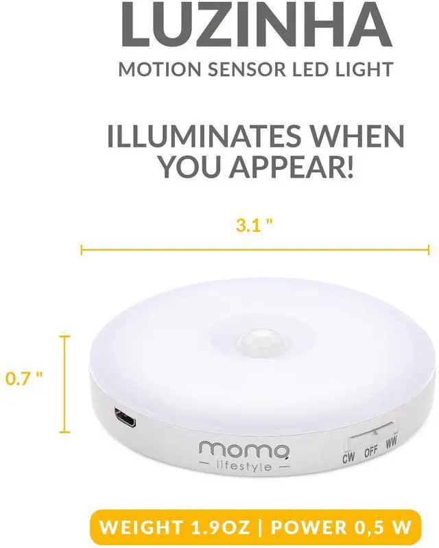 Alt view image 2 of 7 - Motion Sensor Night Light, Automatic Motion Activated Night Light LED Warm Yellow 3.7V 500mAh USB Rechargeable Battery Attachable Everywhere, Momo Lifestyle Luzinha (1 Pack)
