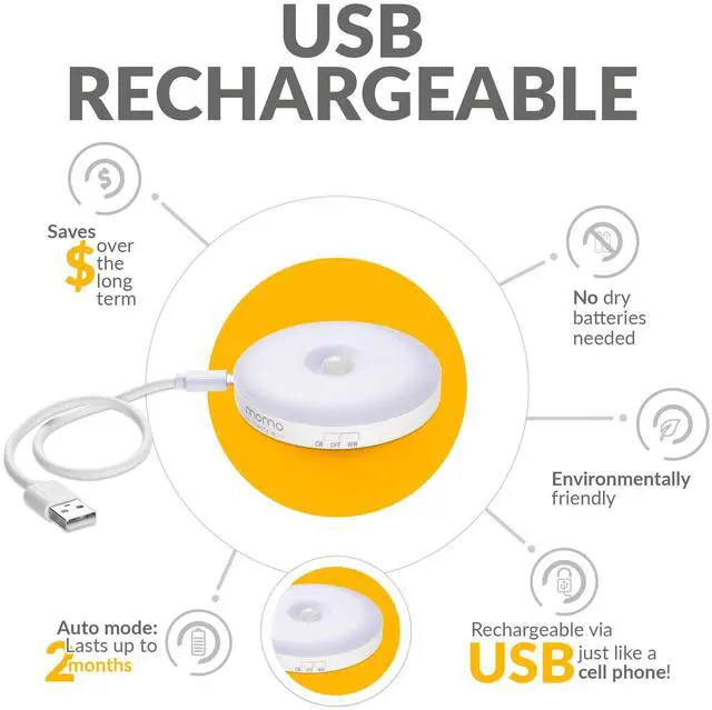 Alt view image 4 of 7 - Motion Sensor Night Light, Automatic Motion Activated Night Light LED Warm Yellow 3.7V 500mAh USB Rechargeable Battery Attachable Everywhere, Momo Lifestyle Luzinha (1 Pack)