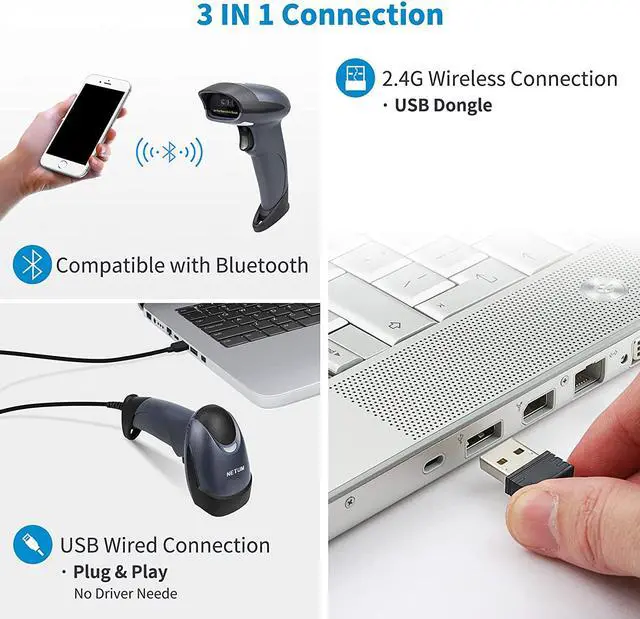 Alt view image 4 of 7 - Bluetooth Barcode Scanner with Stand 2.4G Wireless & Bluetooth & Wired 1D CCD Scanner Gun for Supermarket, Store, Warehouse Handheld Bar Code Reader Work with Windows, Mac,Android, iOS