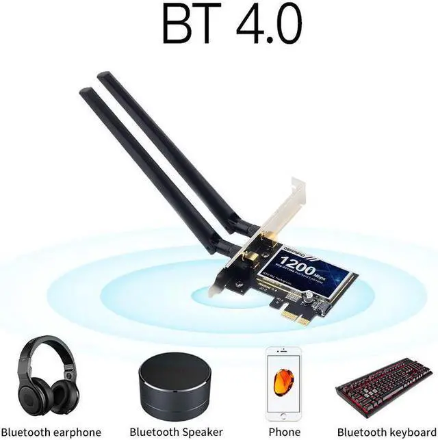 Alt view image 3 of 6 - PCE-AC1200 Desktop PCIe WiFi Card 1200Mbps 2.4GHz/5GHz WiFi Bluetooth 4.0 Wireless Adapter Dual Band Wireless-AC 802.11acbgn PCI Express x1 Network Card for Windows 7 8 10 11