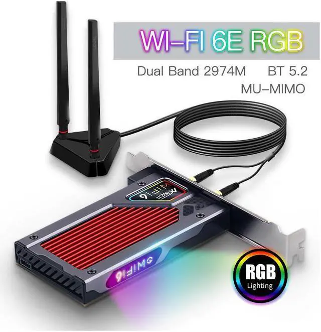 Alt view image 2 of 7 - FV-AXE3000RGB Gaming wifi card Wifi 6E AX210 AX210NGW PCI-E x1 WiFi Adapter Intel AX210NGW Chipset PCIe WiFi Bluetooth 5.2 Card Wireless Network Card with RGB lighting for Desktop Windows 10/11(64bit)