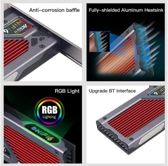 Alt view image 5 of 7 - FV-AXE3000RGB Gaming wifi card Wifi 6E AX210 AX210NGW PCI-E x1 WiFi Adapter Intel AX210NGW Chipset PCIe WiFi Bluetooth 5.2 Card Wireless Network Card with RGB lighting for Desktop Windows 10/11(64bit)