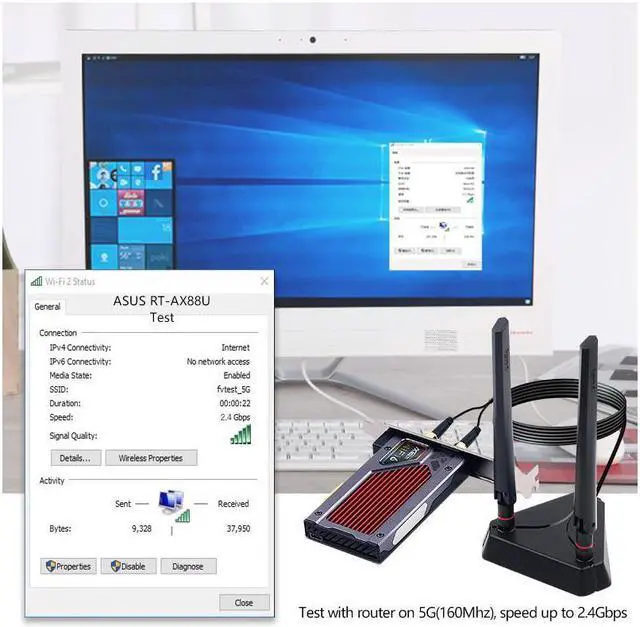 Alt view image 4 of 7 - FV-AXE3000RGB Gaming wifi card Wifi 6E AX210 AX210NGW PCI-E x1 WiFi Adapter Intel AX210NGW Chipset PCIe WiFi Bluetooth 5.2 Card Wireless Network Card with RGB lighting for Desktop Windows 10/11(64bit)