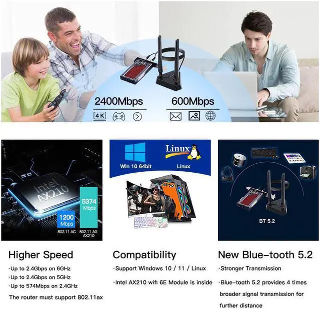 Alt view image 6 of 7 - FV-AXE3000RGB Gaming wifi card Wifi 6E AX210 AX210NGW PCI-E x1 WiFi Adapter Intel AX210NGW Chipset PCIe WiFi Bluetooth 5.2 Card Wireless Network Card with RGB lighting for Desktop Windows 10/11(64bit)