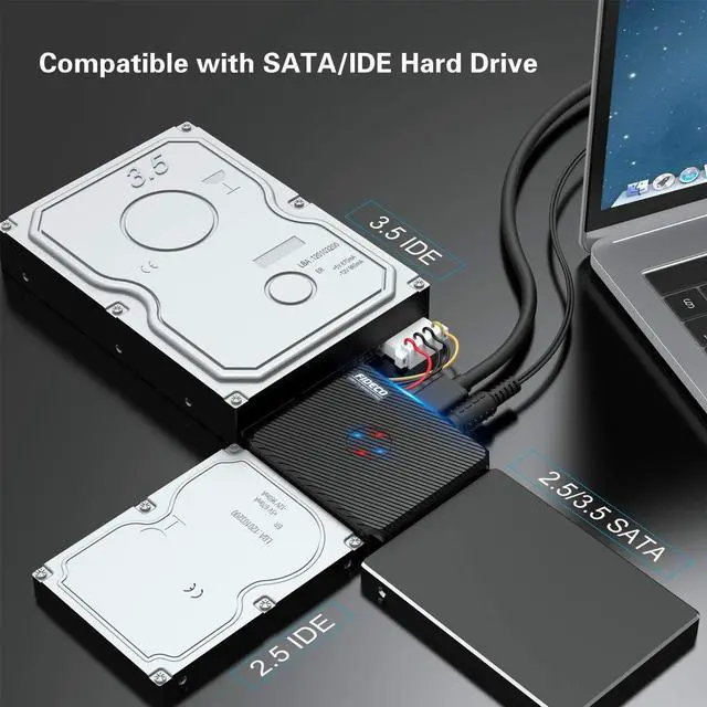 Alt view image 3 of 7 - IDE Adapter Cable, SATA Adapter Cable, USB 3.0 to IDE & SATA Hard Drvie Converter, IDE Hard drive docking station for 2.5"/3.5"/5.25" IDE and SATA III HDD SSD Drives, up to 2 x 10TB, LED indicator