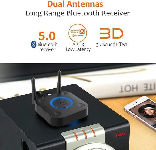 Alt view image 3 of 7 - Long Range Bluetooth Receiver, HiFi Wireless Audio Adapter, Bluetooth 5.0 Receiver with 3D Surround aptX Low Latency Optical RCA AUX 3.5mm Coaxial for Home Stereo System