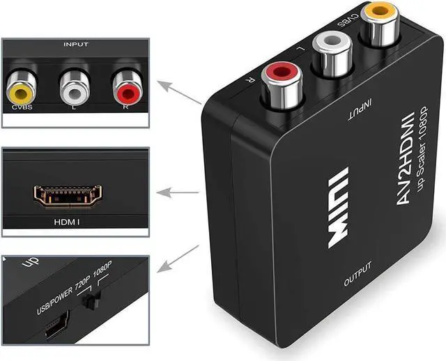 Alt view image 4 of 6 - RCA to HDMI, 1080P Mini RCA Composite CVBS AV to HDMI Video Audio Converter Adapter Supporting PAL/NTSC with USB Charge Cable for PC Laptop Xbox PS4 PS3 TV STB VHS VCR Camera DVD