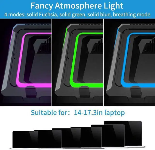 Alt view image 7 of 7 - Gaming Laptop Cooling Pad, 4500RPM Laptop Cooler Pad, More Powerful Turbo-Fan Cooling Pads for 14-17.3 inch Laptop,w/2 USB Ports, Colorful Lights, Adjustable Height, Temperature Drops by 20-30 Degrees