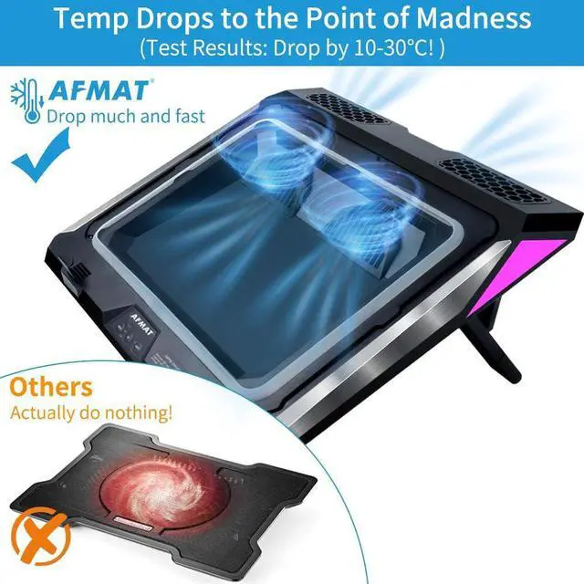 Alt view image 2 of 7 - Gaming Laptop Cooling Pad, 4500RPM Laptop Cooler Pad, More Powerful Turbo-Fan Cooling Pads for 14-17.3 inch Laptop,w/2 USB Ports, Colorful Lights, Adjustable Height, Temperature Drops by 20-30 Degrees