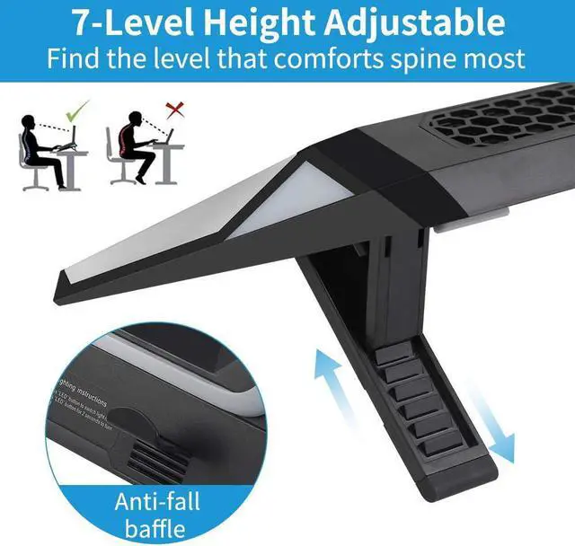 Alt view image 6 of 7 - Gaming Laptop Cooling Pad, 4500RPM Laptop Cooler Pad, More Powerful Turbo-Fan Cooling Pads for 14-17.3 inch Laptop,w/2 USB Ports, Colorful Lights, Adjustable Height, Temperature Drops by 20-30 Degrees