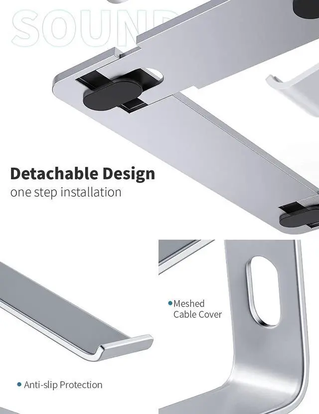 Alt view image 4 of 7 - Laptop Stand, Aluminum Computer Riser, Ergonomic Laptops Elevator for Desk, Metal Holder Compatible with 10 to 15.6 Inches Notebook Computer, Silver
