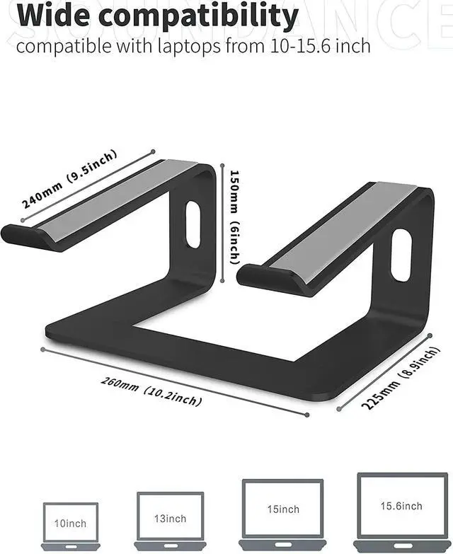 Alt view image 2 of 7 - Laptop Stand, Aluminum Computer Riser, Ergonomic Laptops Elevator for Desk, Metal Holder Compatible with 10 to 15.6 Inches Notebook Computer, Black
