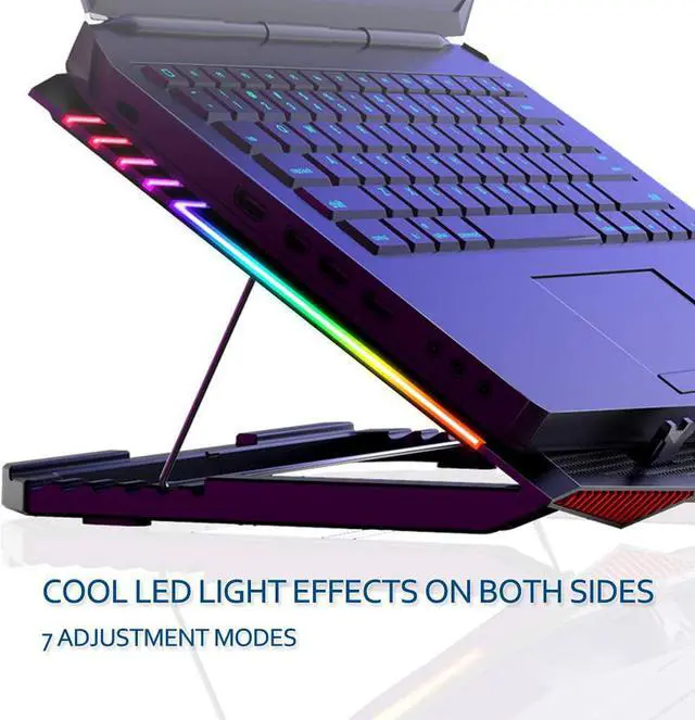Alt view image 3 of 7 - MeFee RGB Laptop Cooling Pad for 15.6-21 Inch Professional Gaming Laptop Cooler with 6 Quiet Fans and Button Control, Pure Metal Panel Portable Cooler