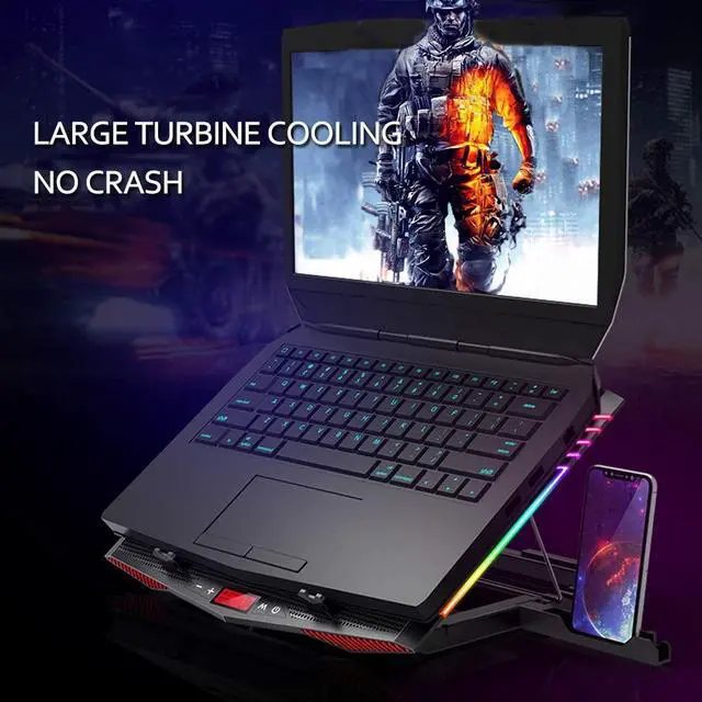 Alt view image 7 of 7 - MeFee RGB Laptop Cooling Pad for 15.6-21 Inch Professional Gaming Laptop Cooler with 6 Quiet Fans and Button Control, Pure Metal Panel Portable Cooler