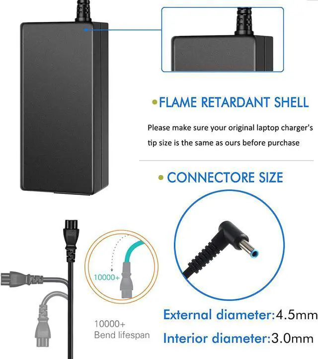 Alt view image 6 of 7 - 19.5V 3.33A AC Adapter Charger for HP 15-F009WM 15-F023WM 15-F039WM 15-F059WM 15-g073nr F9H92UA 15-g074nr Laptop 4.5/3.0mm Power Supply with Cord