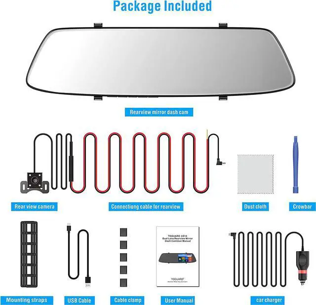 Alt view image 7 of 7 - 1080P Mirror Dash Cam for Cars with Waterproof Backup Camera 4.3 inch IPS Full Touch Screen Rear View Mirror Camera, Parking Monitor, Loop Recording