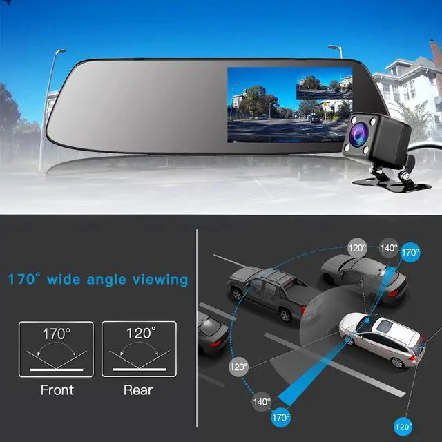 Alt view image 4 of 7 - 1080P Mirror Dash Cam for Cars with Waterproof Backup Camera 4.3 inch IPS Full Touch Screen Rear View Mirror Camera, Parking Monitor, Loop Recording