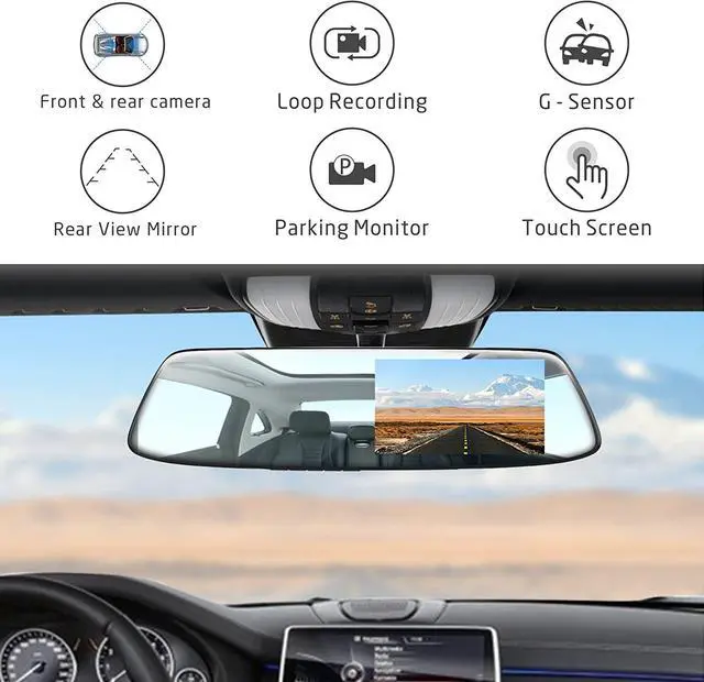 Alt view image 2 of 7 - 1080P Mirror Dash Cam for Cars with Waterproof Backup Camera 4.3 inch IPS Full Touch Screen Rear View Mirror Camera, Parking Monitor, Loop Recording