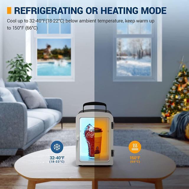 Alt view image 2 of 7 - Mini Fridge, 4 Liter/6 Can AC/DC Portable Thermoelectric Cooler and Warmer Refrigerators for Skincare, Beverage, Food, Cosmetics, Home, Office and Car, ETL Listed (Black)