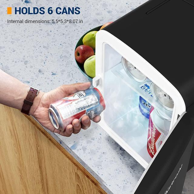 Alt view image 5 of 7 - Mini Fridge, 4 Liter/6 Can AC/DC Portable Thermoelectric Cooler and Warmer Refrigerators for Skincare, Beverage, Food, Cosmetics, Home, Office and Car, ETL Listed (Black)
