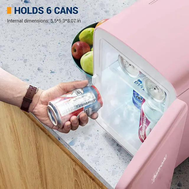 Alt view image 5 of 7 - Mini Fridge, 4 Liter/6 Can AC/DC Portable Thermoelectric Cooler and Warmer Refrigerators for Skincare, Beverage, Food, Cosmetics, Home, Office and Car, ETL Listed (Pink)