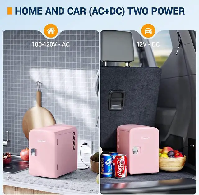 Alt view image 3 of 7 - Mini Fridge, 4 Liter/6 Can AC/DC Portable Thermoelectric Cooler and Warmer Refrigerators for Skincare, Beverage, Food, Cosmetics, Home, Office and Car, ETL Listed (Pink)