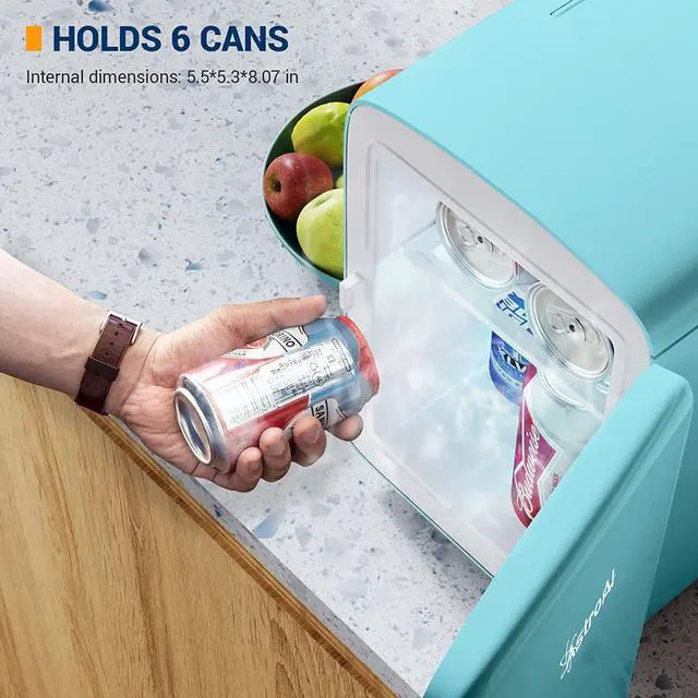 Alt view image 5 of 7 - Mini Fridge, 4 Liter/6 Can AC/DC Portable Thermoelectric Cooler and Warmer Refrigerators for Skincare, Beverage, Food, Cosmetics, Home, Office and Car, ETL Listed (Teal)