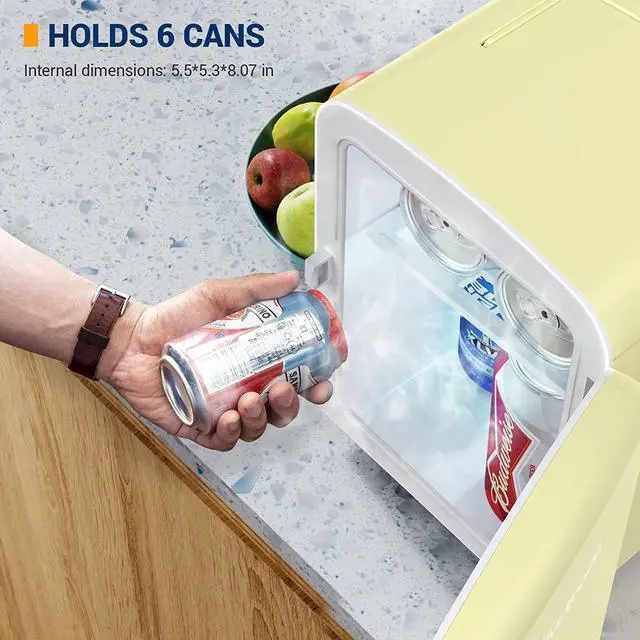 Alt view image 5 of 7 - Mini Fridge, 4 Liter/6 Can AC/DC Portable Thermoelectric Cooler and Warmer Refrigerators for Bedroom, Skincare, Beverage, Cosmetics, Home, Dorm, Office and Car, ETL Listed(Yellow)