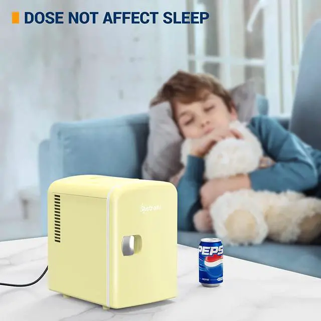 Alt view image 6 of 7 - Mini Fridge, 4 Liter/6 Can AC/DC Portable Thermoelectric Cooler and Warmer Refrigerators for Bedroom, Skincare, Beverage, Cosmetics, Home, Dorm, Office and Car, ETL Listed(Yellow)