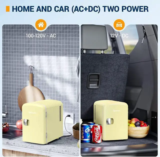 Alt view image 3 of 7 - Mini Fridge, 4 Liter/6 Can AC/DC Portable Thermoelectric Cooler and Warmer Refrigerators for Bedroom, Skincare, Beverage, Cosmetics, Home, Dorm, Office and Car, ETL Listed(Yellow)