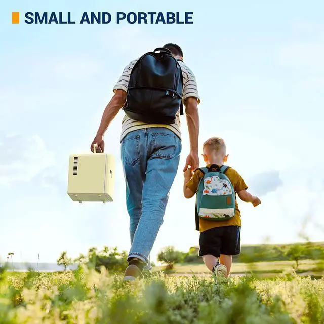 Alt view image 7 of 7 - Mini Fridge, 4 Liter/6 Can AC/DC Portable Thermoelectric Cooler and Warmer Refrigerators for Bedroom, Skincare, Beverage, Cosmetics, Home, Dorm, Office and Car, ETL Listed(Yellow)