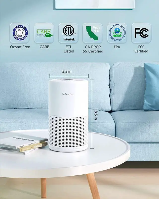 Alt view image 6 of 6 - Air Purifiers for Bedroom Home, H13 True HEPA Air Filter, 20db Quiet Air Purifier for Dust Smoke Pollen Dander Hair Smell and Pet Odor, Small Air Cleaner for Office Living Room, Ozone Free, 215 ft² Co