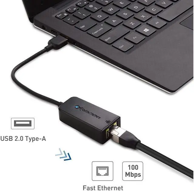 Alt view image 4 of 7 - Network Adapter, USB to Ethernet Adapter (USB 2.0 to Ethernet / USB to RJ45) Supporting 10 / 100 Mbps Ethernet Network in Black