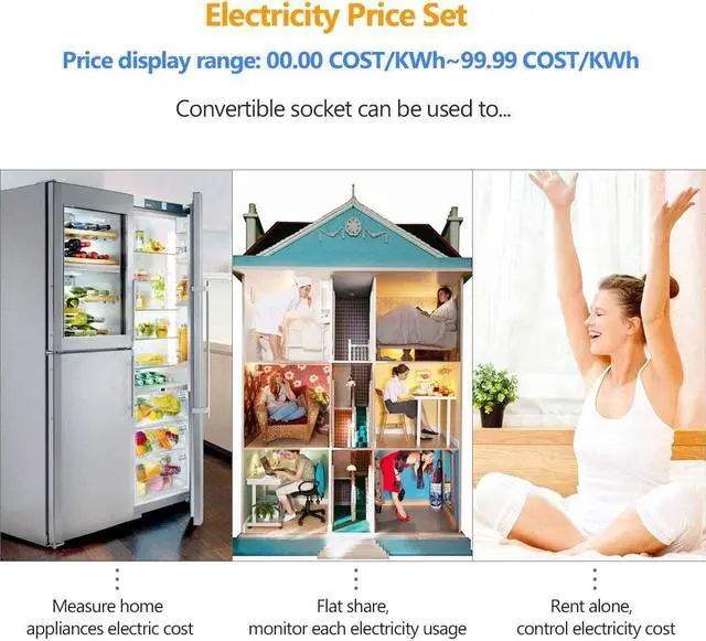 Alt view image 5 of 6 - Upgraded Brighter LCD Display Night Vision Power Meter Plug, Power Consumption Monitor Energy Voltage Amps Electricity Usage Monitor, Overload Protection, 7 Display Modes for Energy Saving, Watt Meter