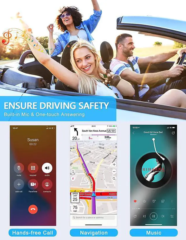 Alt view image 6 of 7 - Bluetooth 5.0 Receiver for Car, Noise Cancelling Bluetooth AUX Adapter, Bluetooth Music Receiver for Home Stereo/Wired Headphones/Hands-Free Call,16H Battery Life-Black+Silver