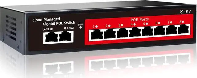 Main image of Poe Switch, 10 Port Gigabit PoE+ Switch, Cloud Managed Gigabit Ethernet Switch, 8 Poe Ports @120W, 2 Uplink Ports, APP Smart Managed, Extend to 250M, Overload Protection w/ Port