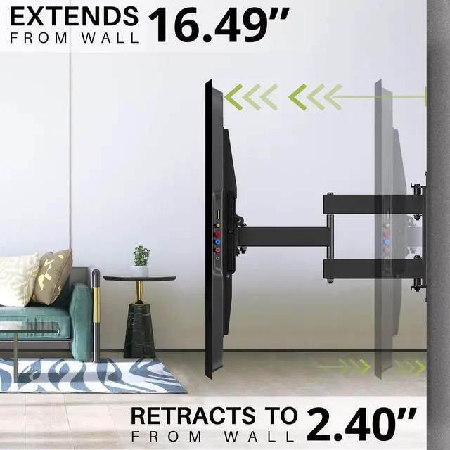 Alt view image 2 of 7 - Full Motion TV Wall Mount for Most 47-84 inch Flat Screen/LED/4K TV, TV Mount Bracket Dual Swivel Articulating Tilt 6 Arms, Max VESA 600x400mm, Holds up to 132lbs, Fits 8 12 16" Wood Studs