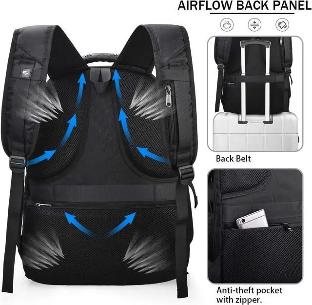 Alt view image 3 of 6 - Laptop Backpack 17 Inch Waterproof Extra Large TSA Travel Backpack Anti Theft College Business Mens Backpacks with USB Charging Port 17.3 Gaming Computer Backpack for Women Men Black 45L