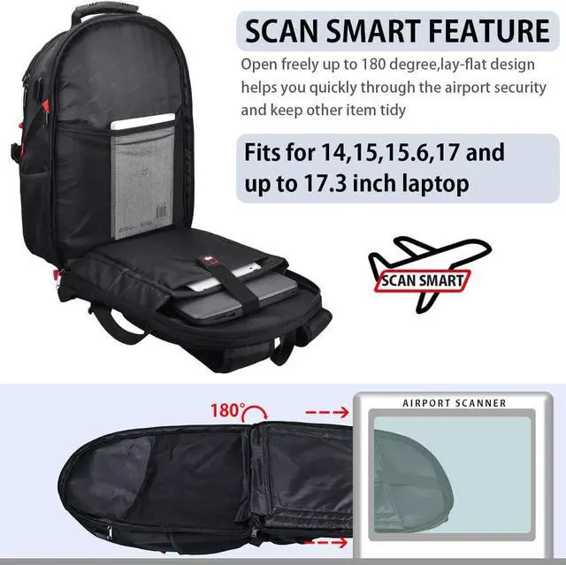 Alt view image 5 of 6 - Laptop Backpack 17 Inch Waterproof Extra Large TSA Travel Backpack Anti Theft College Business Mens Backpacks with USB Charging Port 17.3 Gaming Computer Backpack for Women Men Black 45L