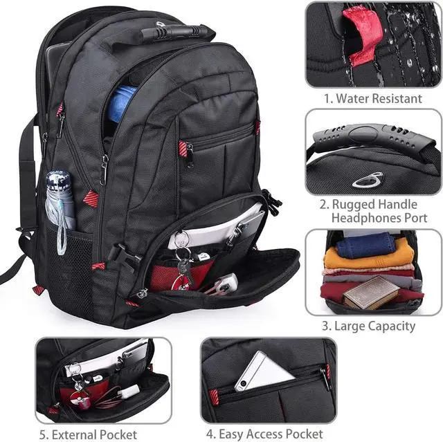 Alt view image 2 of 6 - Laptop Backpack 17 Inch Waterproof Extra Large TSA Travel Backpack Anti Theft College Business Mens Backpacks with USB Charging Port 17.3 Gaming Computer Backpack for Women Men Black 45L