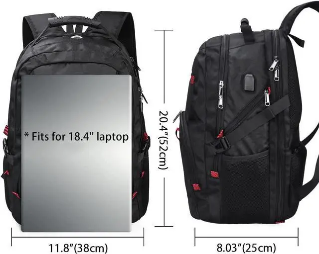 Alt view image 2 of 5 - Laptop Backpack 18.4 Inch Waterproof Extra Large TSA Travel Backpack Anti Theft College School Business Mens Backpacks with USB Charging Port 17.3 Gaming Computer Backpack for Women Men Black