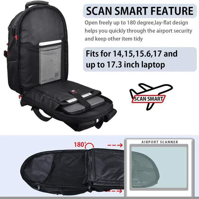 Alt view image 4 of 5 - Laptop Backpack 18.4 Inch Waterproof Extra Large TSA Travel Backpack Anti Theft College School Business Mens Backpacks with USB Charging Port 17.3 Gaming Computer Backpack for Women Men Black