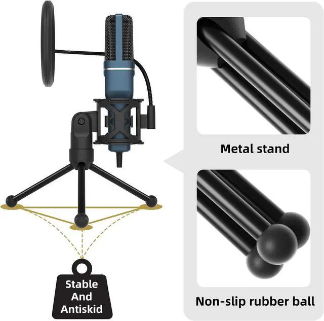 Alt view image 5 of 7 - USB Microphone, Computer Condenser PC Gaming Mic with Tripod Stand & Pop Filter for Streaming, Podcasting, Vocal Recording, Compatible with Laptop Desktop Windows Computer